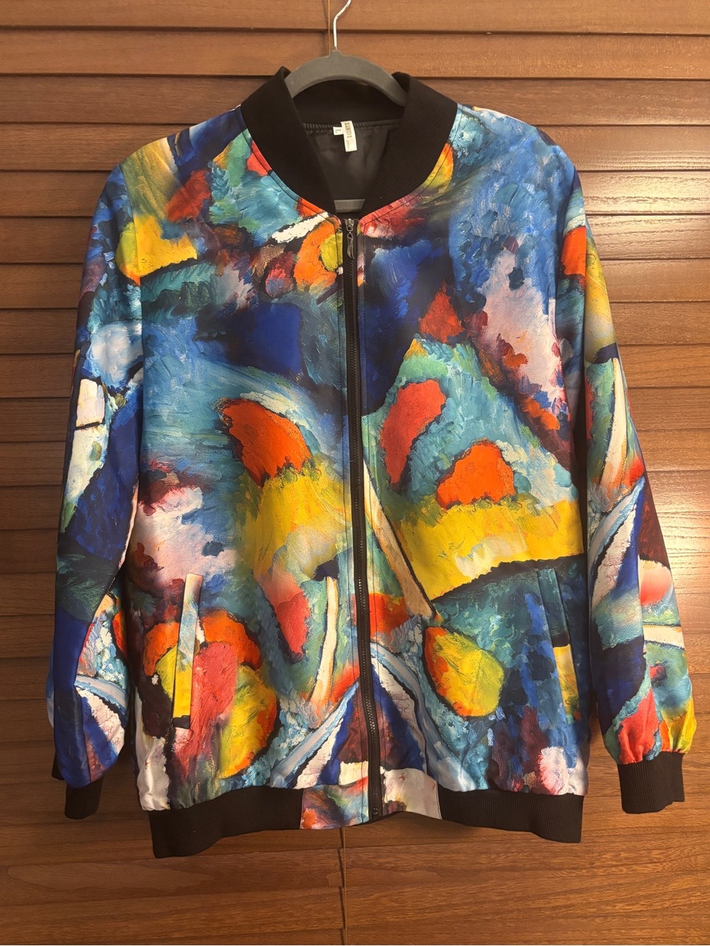 Lindi Abstract Print Bomber Jacket Size Large Bold Colorful Art Print